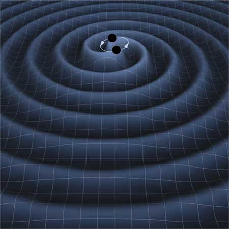 An artist's vision fo the gravitational waves created by an inspiralling binary